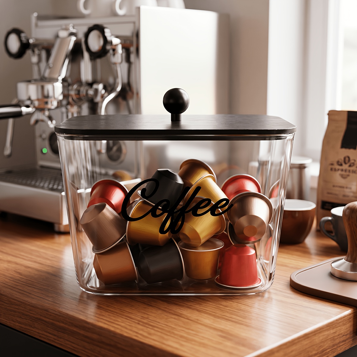 Coffee Equipment Rack - حامل كبسولات القهوة مع أغطية، صندوق