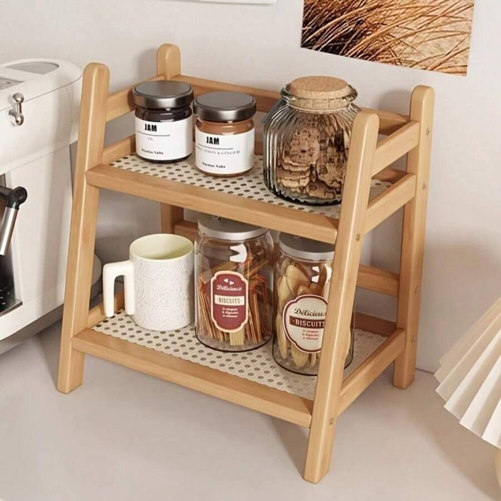 Coffee Equipment Rack - رف تخزين من الخيزران ذو طبقتين،